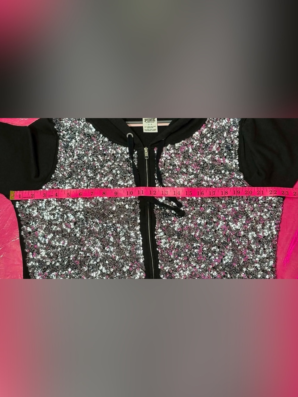 Victoria Secret Pink Sequin Front Black Zip Hoodie - Picture 5 of 5